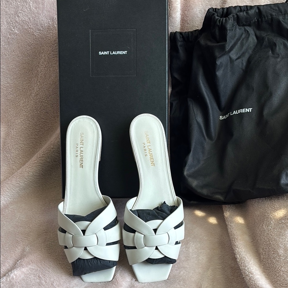 Saint Laurent White Tribute Sandals